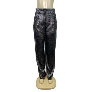 BCBGMAXAZRIA Womens Metallic Black Velvet Trousers Pants Size S